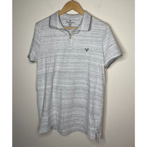 American Eagle Mens Medium Polo Shirt Gray Flex Classic Fit Short Sleeve